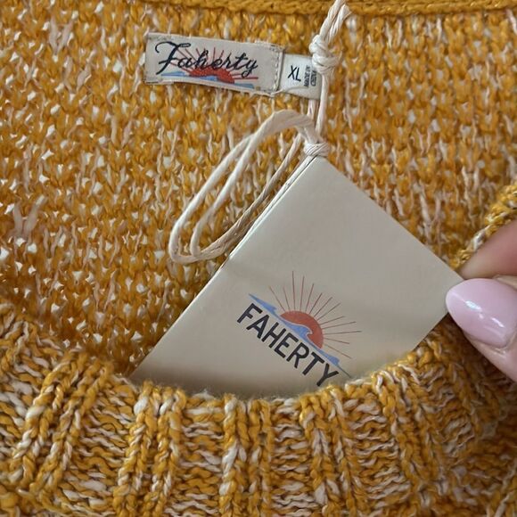 FAHERTY Chunky Retro Cable knit sweater XL Butter Yellow Soft $178 NWT - Picture 6 of 12